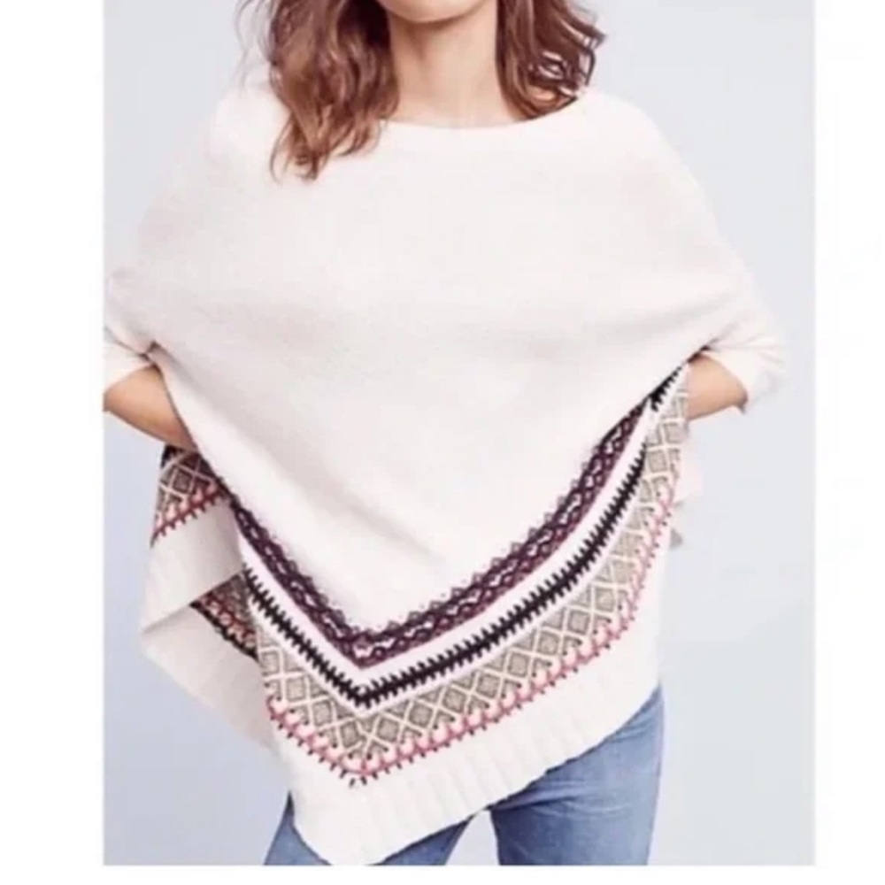 Anthropologie Sleeping on Snow cream poncho sweater XS/S